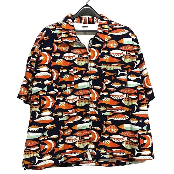 Old Navy Fish Shacket Mens XL Black Beachy Travel Summer Cruisewear Outdoors - Picture 2 of 5
